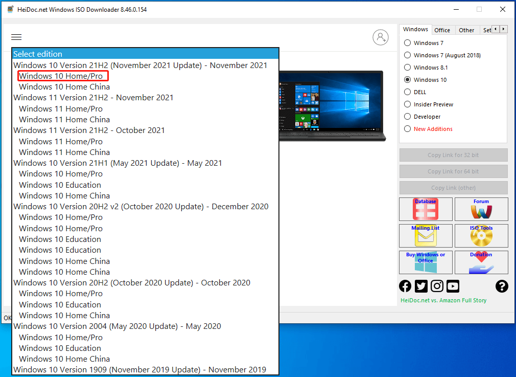 select Windows 10 HomePro Option