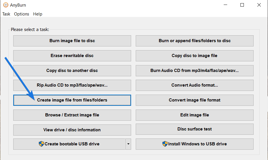 Click on Create image file from files folders option