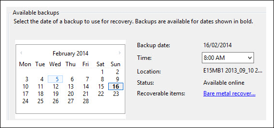 Select backup date and time